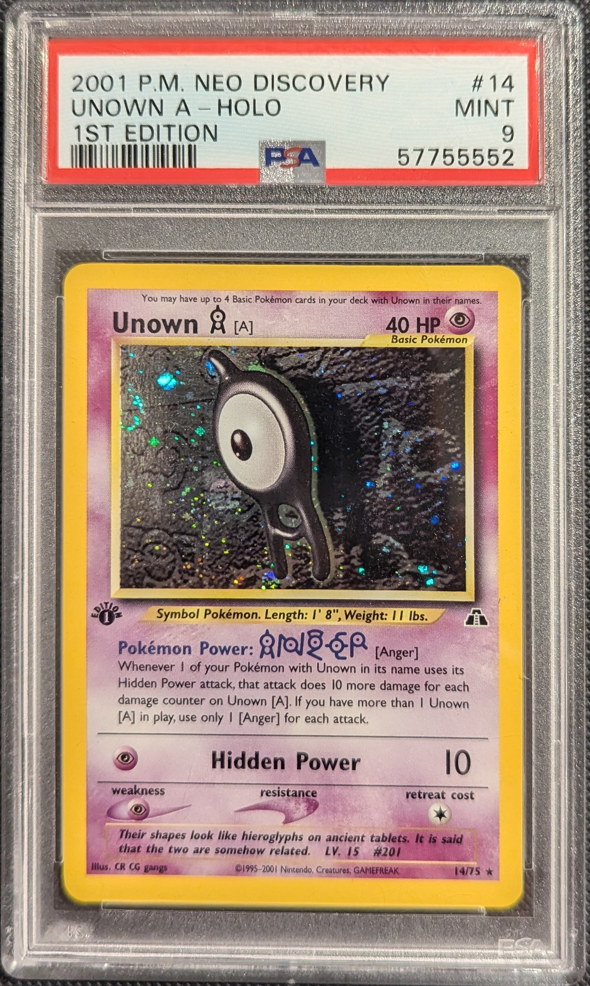 Pokemon TCG Graded Card: 2001 Unown A 1st Edition #014 English PSA