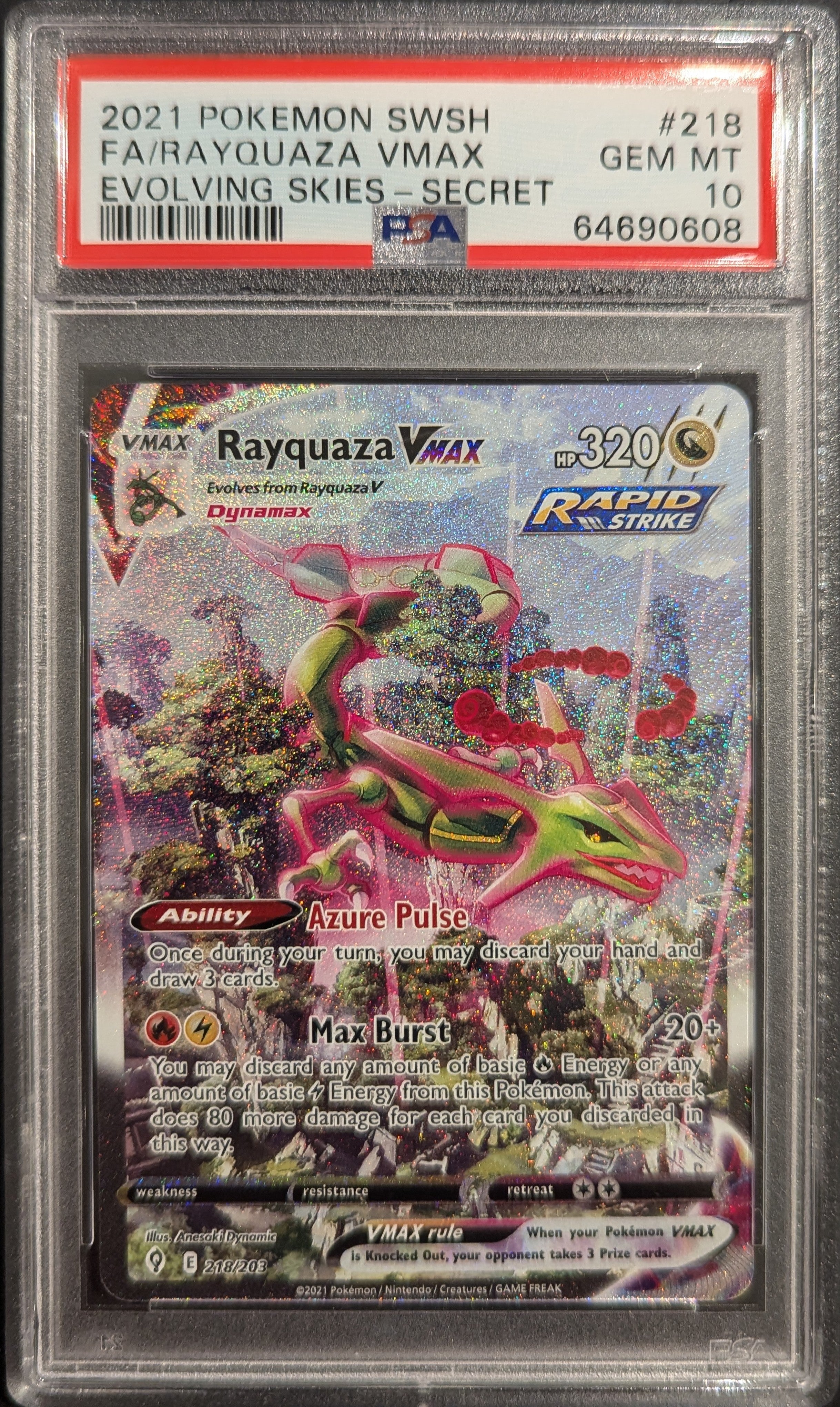SOLD] Pokemon TCG Graded Card: 2021 Rayquaza VMAX English #218 PSA