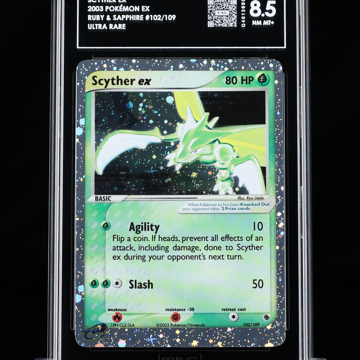 SOLD] Pokemon TCG Graded Card: 2003 Scyther ex English #102 TAG[X] 8. –  Vancity CJ Trading Cards
