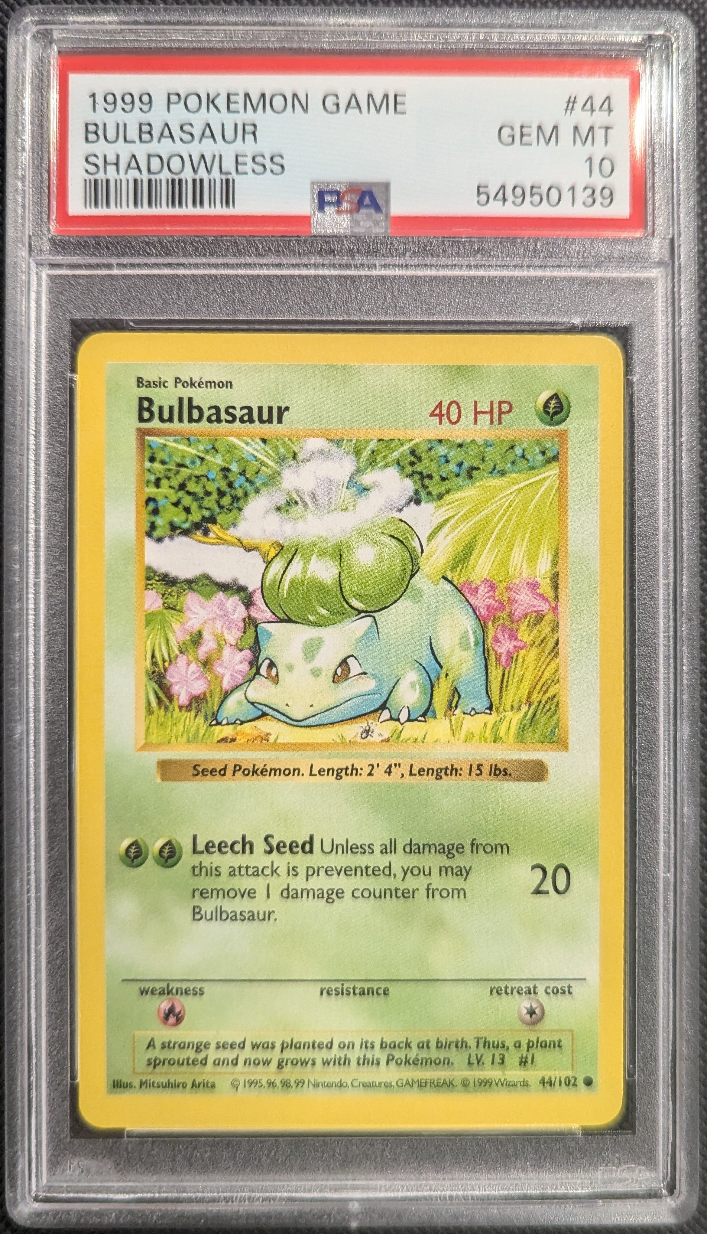 Bulbasaur　フシギダネ ● シャドウレス　Shadowless SIGNED 1ST EDITION SHADOWLESS BULBASAUR BASE SET POKEMON CARD