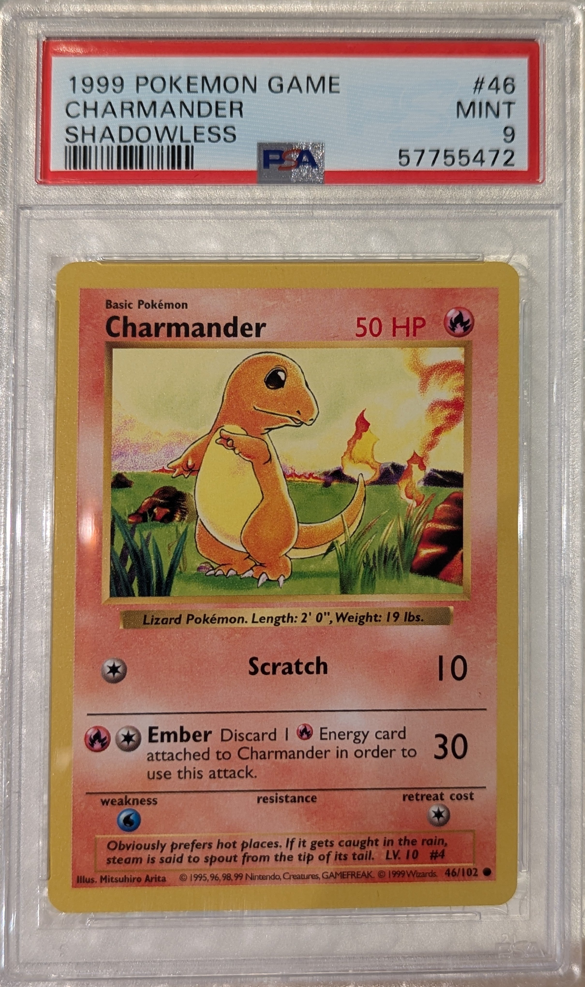 SOLD] Pokemon TCG Graded Card: 1999 Charmander Shadowless #46