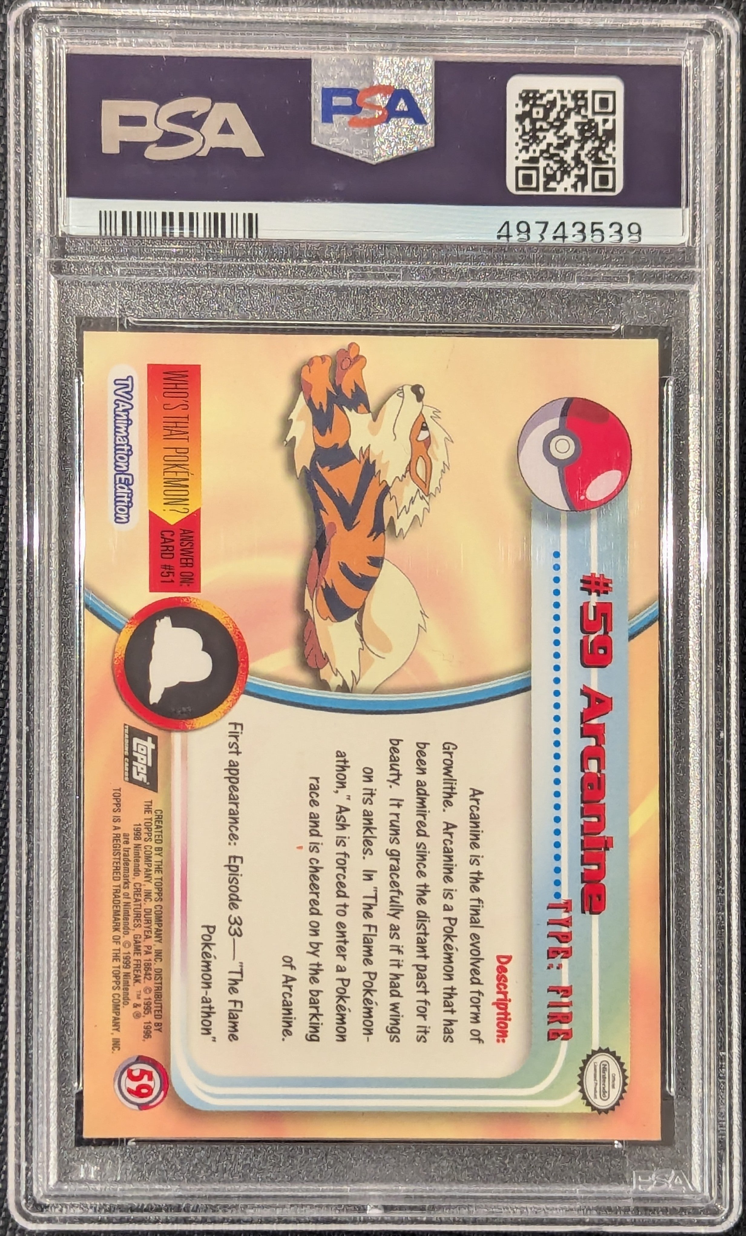 Pokemon TCG Graded Card: 2000 Arcanine TV #059 English PSA 9