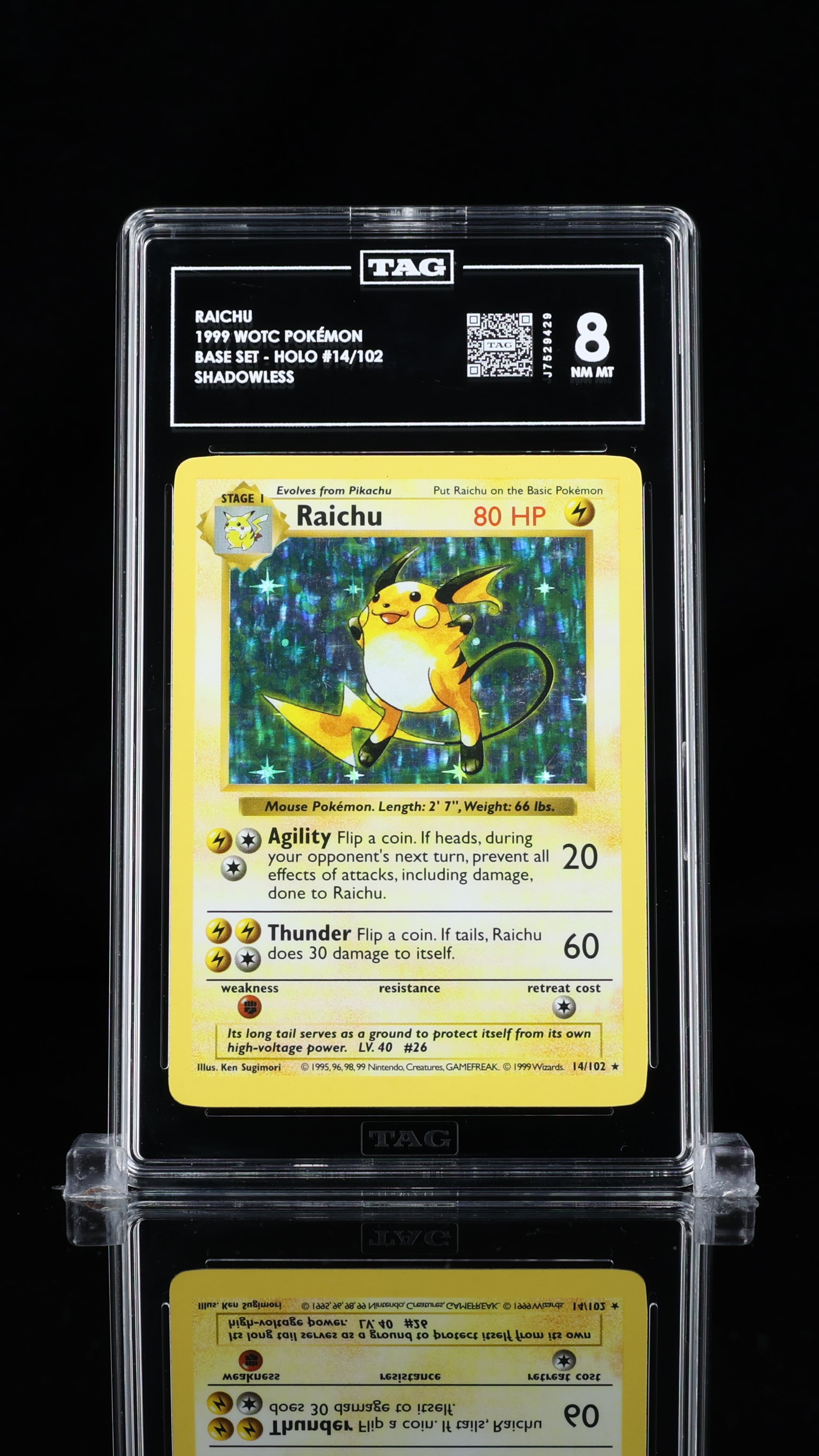 Pokemon TCG Graded Card: 1999 Raichu (Shadowless) English #014 TAG